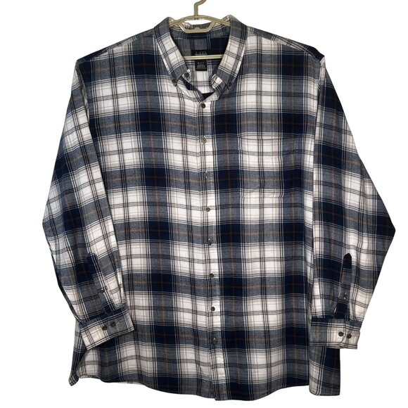 HB Harbor Bay Men's 3XLT Flannel Shirt Long Sleeve Blue Plaid Button-Down Cotton - Picture 1 of 16